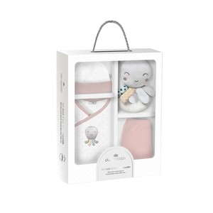Octopussy nuovo nato bambino Set 4 pz (cappello camicia sonaglio pantaloni)-rosa 100% cotone stile moderno per la stagione autunnale per 0-6 mesi - Product Image 1