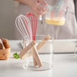 Batidor de huevo y mezclador de masa danesa multicolor, manual, de silicona con mango de madera de bambú para matcha - Product Image 3