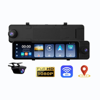 Enregistreur de conduite avec rétroviseur à trois caméras, compatible Carplay et Android Auto, écran 11 pouces, 1080P, caméra embarquée