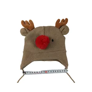 Christmas Beanie With Red Nose Beanie For Child With Deer Horn In Winter Beanie With Lining