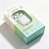 Boîte d'emballage personnalisée pour écouteurs, avec logo, fenêtre transparente, 30H, IP54, suppression du bruit, motif feuille dégradé, languette de suspension