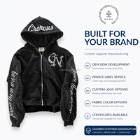 Sweat-shirts à capuche zippés noirs pour hommes avec strass, streetwear graphique, sweat-shirt entièrement zippé, logo personnalisé, fabricant de vêtements OEM ODM, marque privée