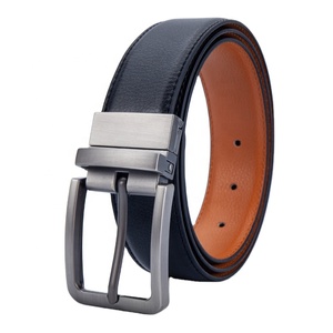 Cinto Masculino de Couro Genuíno com Fivela Rotativa Reversível de Liga de Zinco Simples, Cinto Casual Dupla Face para Presente P117 - Product Image 3