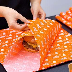 Custom Print logo Food-Grade Coated Virgin <b>Greaseproof</b> <b>Paper</b> for Burger Bread Packaging Takeaway Restaurants Fast Food Wrapping - Product Image 4