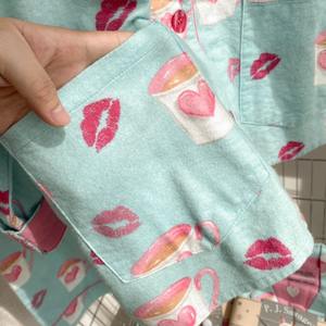 Conjunto de Pijamas de Algodón 100% para Mujer con Estampado de Dibujos Animados, Patrones de Corazón/Labios/Taza de Café, Mangas Largas, Cintura <span class=keywords><strong>El</strong></span>ástica, Tejido de Punto para Invierno - Product Image 3