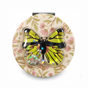 Espejo Compacto Vintage con Diseño de Mariposa 3D, Líquido Flotante con Estrellas y Purpurina, Estilo Botánico Floral - Product Image 3