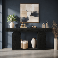 Table console moderne extra longue de 70,9 pouces pour l'entrée, étagère de rangement en bois à 2 niveaux derrière le canapé, noire