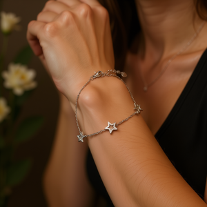 Amy Amy Star <b>Charm</b> Bracelet 925 Silver Chain Minimalist Women's Everyday Wear - Product Image 3