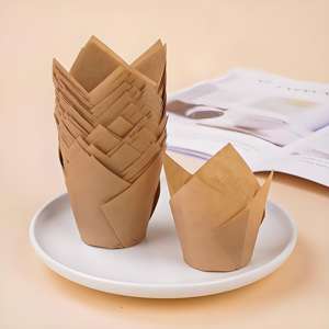 Doublures jetables de <span class=keywords><strong>cupcake</strong></span> tulipe blanche brune 40gsm tasses de cuisson en papier double face pour la cuisson des pâtisseries utiliser l'industrie alimentaire du pain - Product Image 6