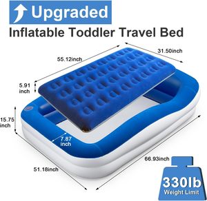 Blue White Kids <b>Inflatable</b> Travel Bed with Safety Rails for Toddlers Camping Home - Product Image 2