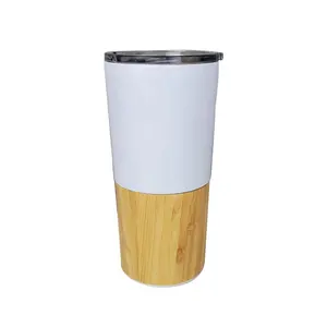 Wholesale 20 oz reusable vacuum insulated bamboo stainless steel thermo travel coffee mug
