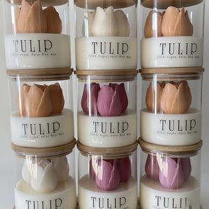 เทียนหอมถั่วเหลืองแบบรักษ์โลก สามารถปรับแต่งโลโก้ได้ เทียนรูปดอกทิวลิป ของตกแต่งบ้าน พร้อมฝาปิด แก้วหรูหรา - Product Image 1