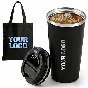 Vente en gros de tasses intelligentes en métal personnalisées avec logo, portables, en acier inoxydable, avec affichage de la température LED, pour cadeaux promotionnels d'entreprise - Product Image 1