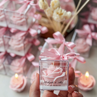 Bougie personnalisée en forme de rose, cadeau pour les invités de mariage, cire de soja naturelle, bougies artistiques romantiques en forme de fleur dans une boîte en PVC transparente avec ruban
