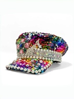 Casquettes de fête en peluche pour festivals de musique, raves, Burning Man, plage et extérieur, avec paillettes arc-en-ciel, perles, strass et pierres précieuses, vente en gros, MOQ 3