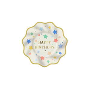 DAMAI - Juego de Vajilla Desechable de Papel con Diseño de Feliz Cumpleaños, Color Morado con Estampado Dorado en Relieve, Platos y Servilletas - Product Image 3
