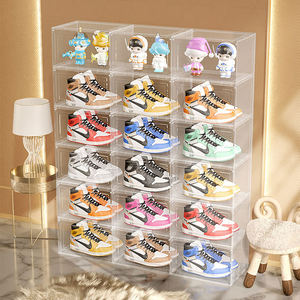 wholesale Custom Logo detachable Stackable Shoe Storage Box magnetic Plastic Clear Sneaker Box For Shoes Display Shoe Case