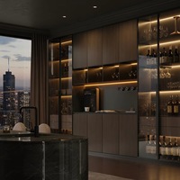 Meuble de salon moderne sur mesure, étagère de présentation, rangement, grille, porte en verre, armoire à vin en bois avec éclairage LED