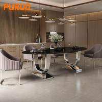 Îlot de cuisine turc haut de gamme Puruo, plateau en bois brut, base en acier et cuir, table ronde de salle à manger de 120 cm et chaises pour 4 personnes