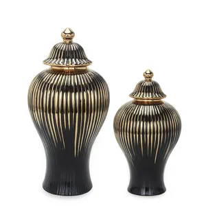 J195B Schwarzer Ingwer Dekor für Zuhause Keramik Glas Dekoration Gold Linie Vase Set Wohnkultur