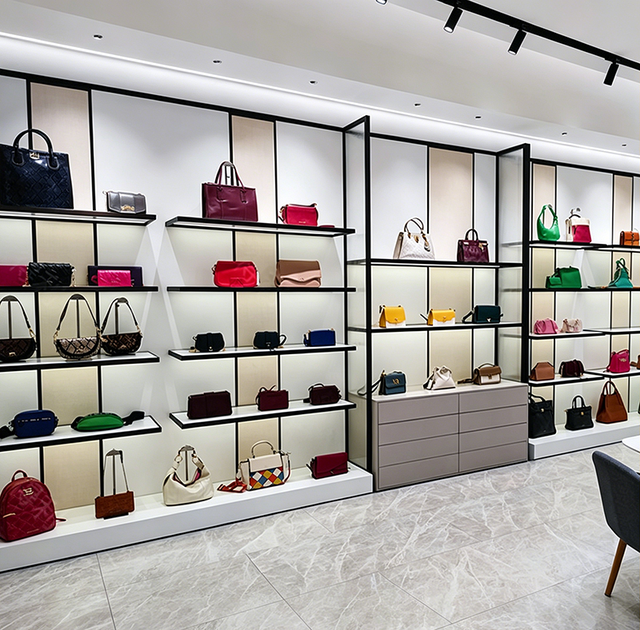 Leather Company Showroom Customizable Multi-layer LED Lighting Shoes Bag Display Cabinet with Baked Paint Finish