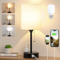 Set Lampu Meja USB Nirkabel Fleksibel Modern, Lampu Tidur Kecil LED Isi Ulang, Dapat Diredupkan, Cahaya Putih Hangat, Sentuhan Linen