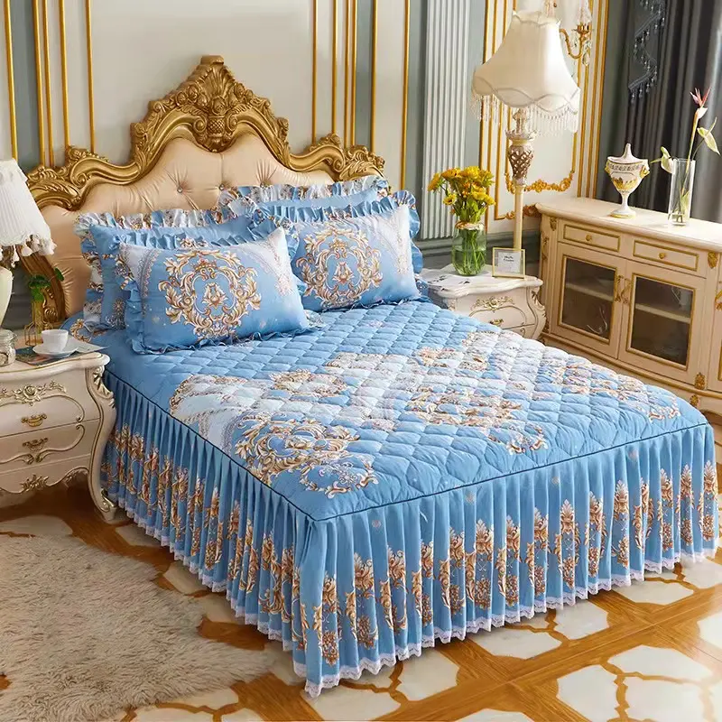 High Quality Bed Skirts Sheet Set Bedding Set King Size White Lace Embroidery Bedspread Bed Cover for Home Hotel