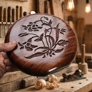 Women's Wooden Round Clutch Bag with Zipper & Hasp Closure Natural Wood Color-SAMI HANDICRAFTS Vintage Collection - Product Image 3