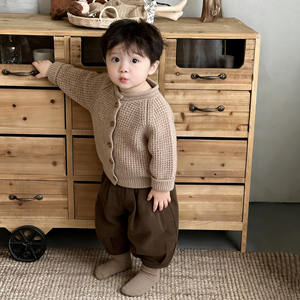 Ensemble <span class=keywords><strong>cardigan</strong></span> et pantalon en acrylique tricoté pour bébé et tout-petit, couleur unie, élégant, polyvalent, pour garçon - Product Image 3