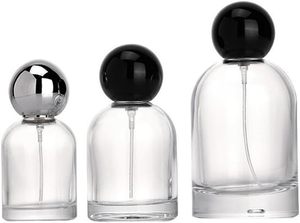 Flacon de parfum en verre transparent rond vide personnalisé, 40 ml, flacons de parfum en verre avec bouchon en bois - Product Image 3