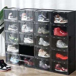Kotak Sepatu Lipat Plastik Transparan Rumah Tangga, Kotak Display Sepatu Yang Dipertebal untuk Rumah Tangga