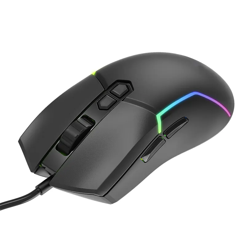 Aflion Zwarte Muis Usb Bedrade Computer Muis Custom Logo Bedrade Usb Gaming Muis 1200 Dpi Met Rgb Led Licht