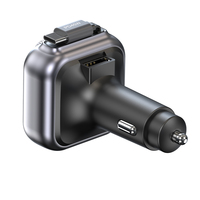 Chargeur de voiture portable 45W avec cordon USB-C rétractable, charge rapide, pour modulateur FM stéréo, transmetteur mains libres, lumière RGB