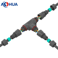 Connecteur rapide étanche IP68 de type T à 3 voies, 3 broches, à montage rapide, PA66 AOHUA, 1,5/2,5 mm, pour extérieur, répartiteur de courant