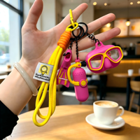 Porte-clés sportif créatif style Dopamine avec bouteille de plongée, lunettes et palmes, cadeau personnalisé pour voiture
