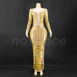 Novance nuovo 2022 vendita calda paillettes nuovo modello stampato <span class=keywords><strong>oro</strong></span> strass abito festa di nozze notte diamante cena abiti eleganti - Product Image 1