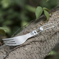 Fourchette pliante légère en titane sablé gris argenté pour camping, randonnée, voyage, couverts écologiques réutilisables