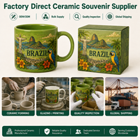 Mug à café en céramique souvenir du Brésil avec logo, boîte, motif perroquet, monument de Rio, tasse à lait/eau en porcelaine florale, personnalisable OEM ODM, vente en gros
