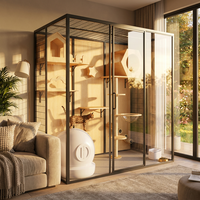 Meubles de luxe modernes pour animalerie, vitrine en verre trempé et bois massif, grande cage pour chat, espace spacieux