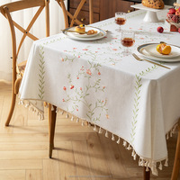Nappes imperméables, nappe robuste, essuyer la couverture de table pour une utilisation au printemps en intérieur et en extérieur (fleur à broder)