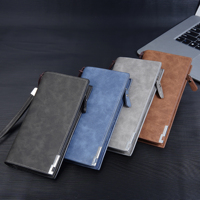 2024 Nieuwe Scrub Pu Lederen Lange Stijl Casual Metalen Rand Rits Koppeling Portefeuilles Voor Mannen Met Handvat Riem, Mannelijke Mobiele Telefoon Tas