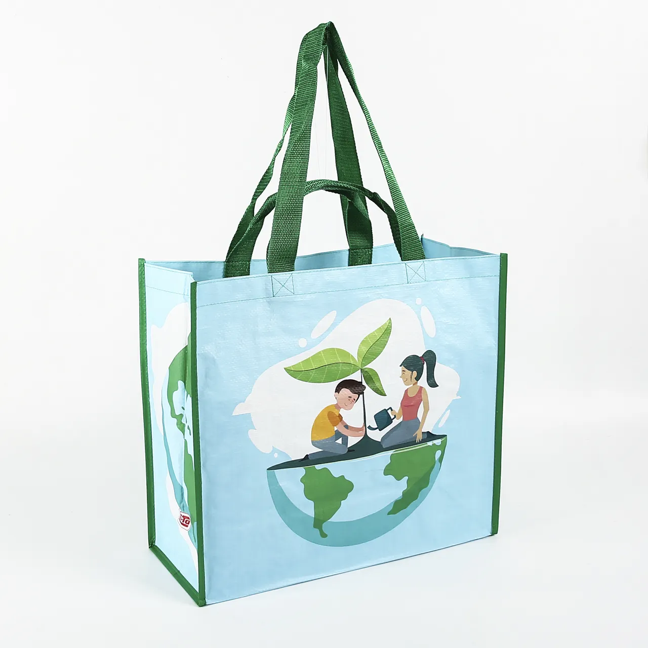 Wholesale custom printed eco friendly PP woven green tote shopping bag