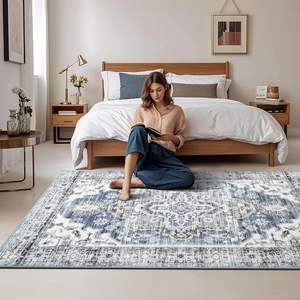 พรมกำมะหยี่คริสตัลลายเปอร์เซียทรงสี่เหลี่ยมผืนผ้า ป้องกันคราบสกปรก เหมาะสำหรับห้องนั่งเล่นและห้องนอน พรมตกแต่ง - Product Image 5