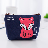 Dompet koin Mini desain hewan lucu dompet kecil ritsleting dompet koin wanita mode dompet koin kanvas rantai kunci