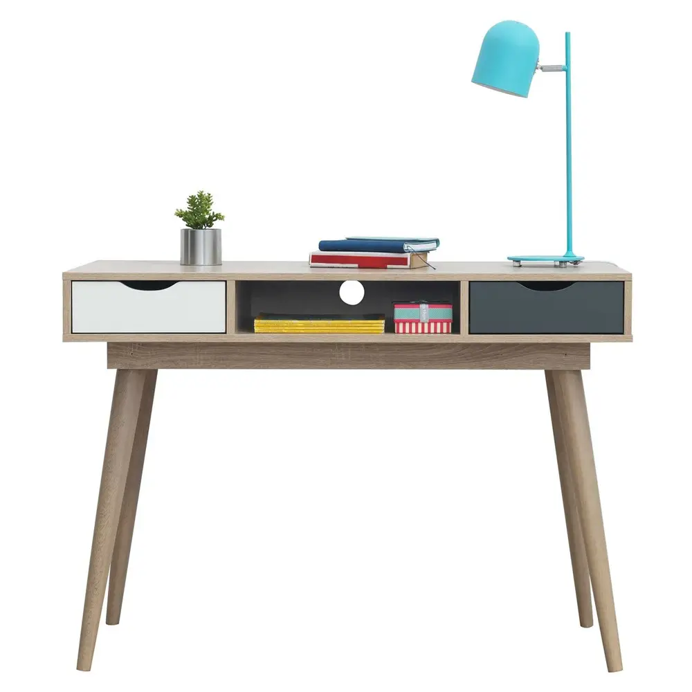 Escritorio de madera con 2 cajones extraíbles para ordenador, escritorio de trabajo para oficina, mesa de estudio en casa, barato y moderno