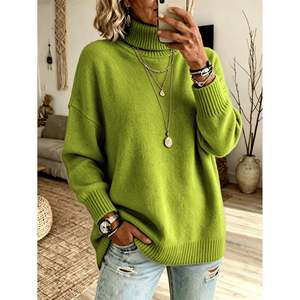 Suéter de Cuello Alto, Manga Larga, Color Verde, Talla 0XL, Ropa Casual para Mujer - Product Image 1