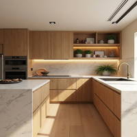 Ensemble complet d'armoires de cuisine en contreplaqué au design moderne personnalisable avec finition mélamine, 5+ tiroirs, montage mural, évier, robinet et tiroir de rangement