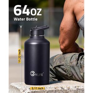 Botella de agua Cvlife de medio galón (64 oz) de acero inoxidable aislada con pajita y bolsa para uso deportivo - Product Image 2