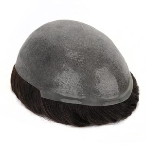 Parrucca <span class=keywords><strong>da</strong></span> <span class=keywords><strong>uomo</strong></span> sottile in PU integrale 0,8 mm con sistema di sostituzione dei capelli vergini a V-loop, toupet in capelli indiani Remy per <span class=keywords><strong>uomo</strong></span> - Product Image 6