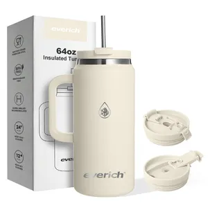 Everich 도매 64oz 이중 벽 절연 스테인레스 스틸 64oz 텀블러 짚 뚜껑과 손잡이